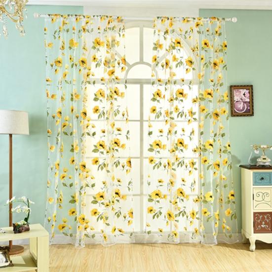 Romantic Bedroom Window Flower Pattern Sheer Curtain Drape Room Divider Home Decor
