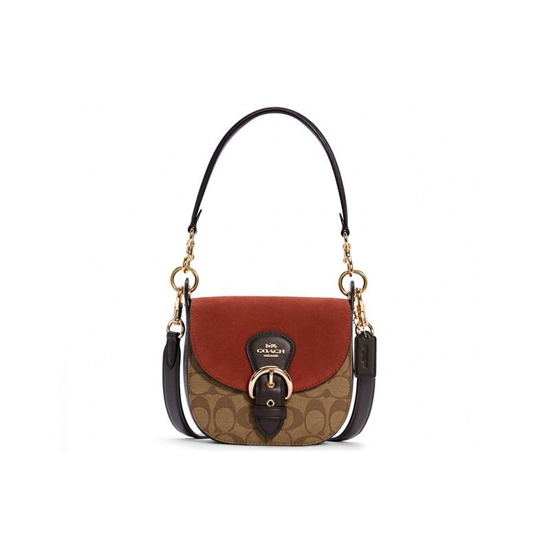Coach Kleo 17 Classic Monogram Leather Saddle Bag Women handbags Rust C5691-IME7V