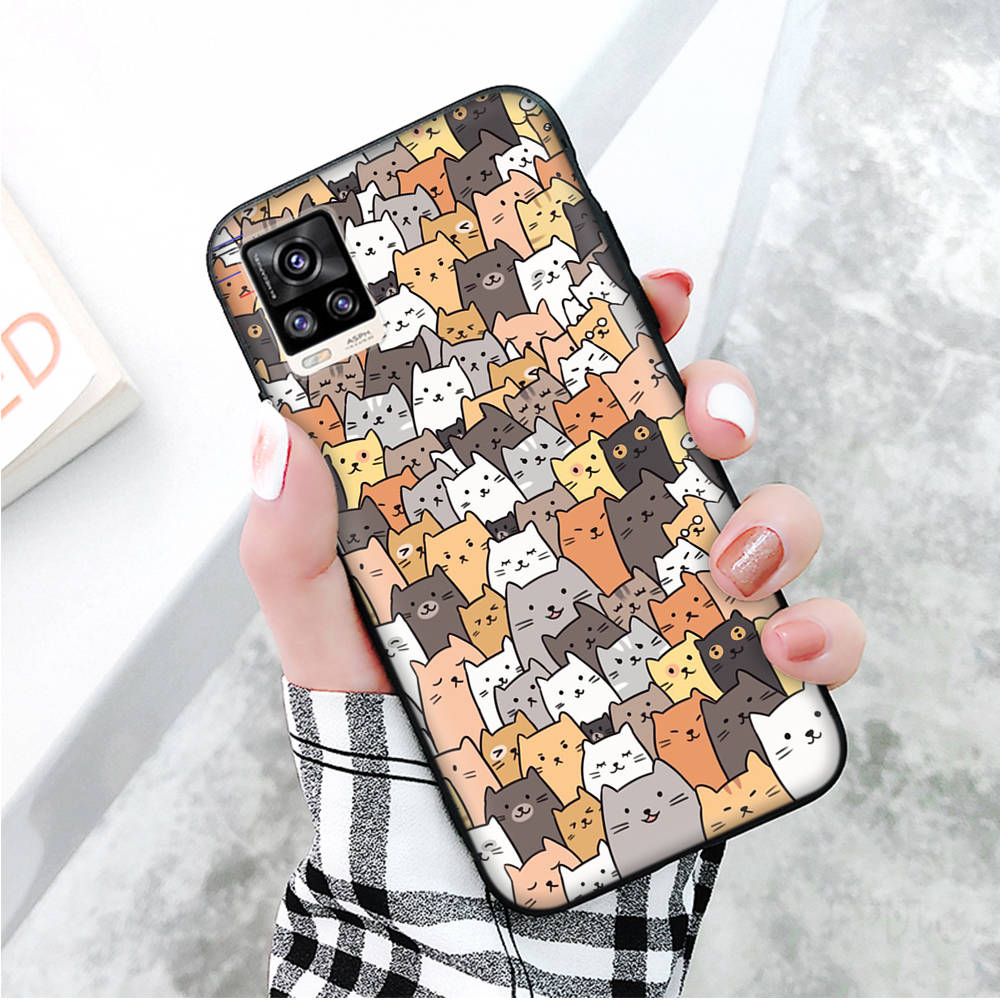 Black Case for Xiaomi Redmi 13C Note 9 iPhone XR 7 8 14 15 11 12 13 X XS Pro Max Samsung A25 S23 S24 FE Ultra Plus Cute Cats