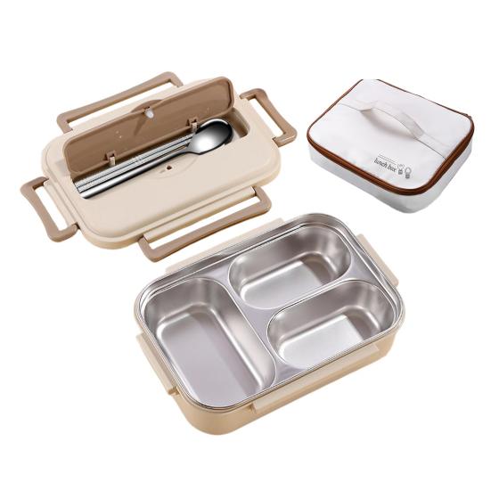 Изолированный ланч-бокс с отделениями, легко моющийся контейнер из нержавеющей стали для ланча, многоразовый ланч-бокс с посудой для взрослых и детей