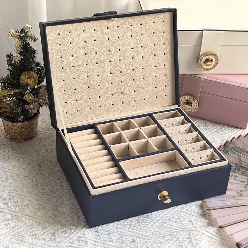 Jewelry Storage Box PU Leather Necklace Jewelry Packaging Premium Gift Lock Jewelry Box