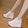 Genuine Leather Shoes Women Fashion Sneakers Flat Platform Brand Ladies Casual Shoes Height Increasing 10cm Black White