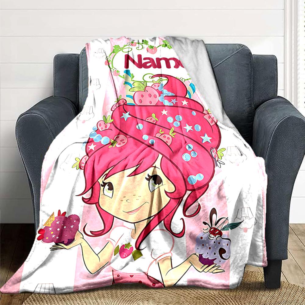 Custom Name Strawberry Shortcake'S Sweet World Party Blanket For Couch Bed Plush Cozy Fuzzy Blanket Super Soft Warm Blankets For Fall And Winter 09162