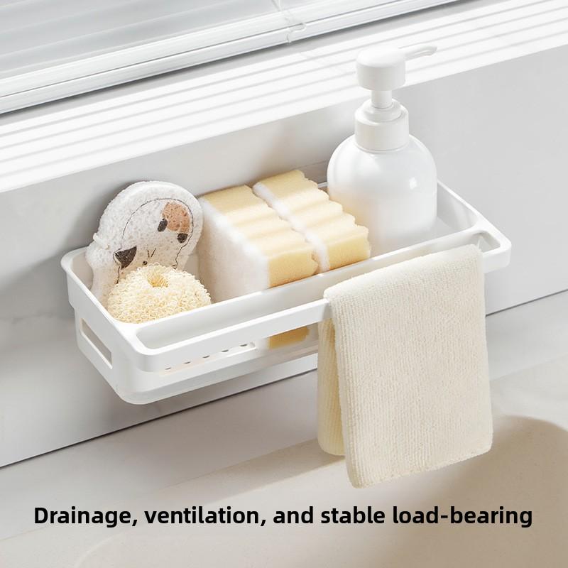 Подставка для тряпок, Кухонная корзина для сушки и хранения, Бытовая подставка для хранения ватных дисков и мыла/жидкости для мытья посуды, Несверлимая полка для хранения в ванной
