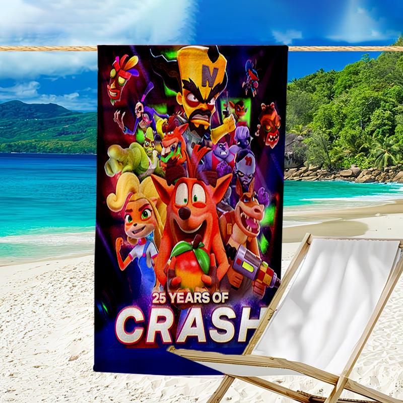 proof beach towel with a Crash Bandicoot pattern - soft,absorbent,quick-drying,machine washable - perfect for swimming,camping,bathing