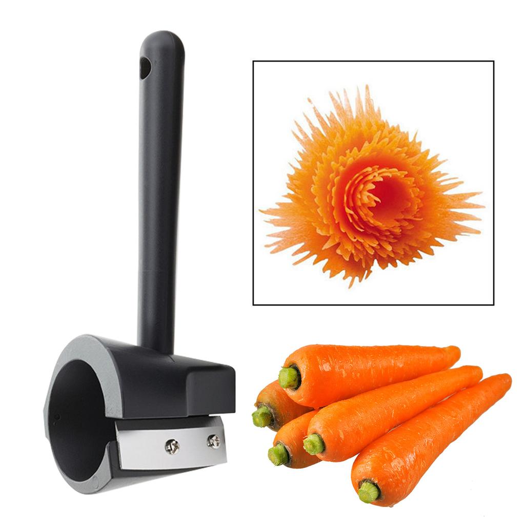 Carrot Curler And Peeler, Carrot Spiral Shred Crinkle Cutter Root Vegetables Sharpener Garnishing Carrot Flower Decorating Maker Peeler Black