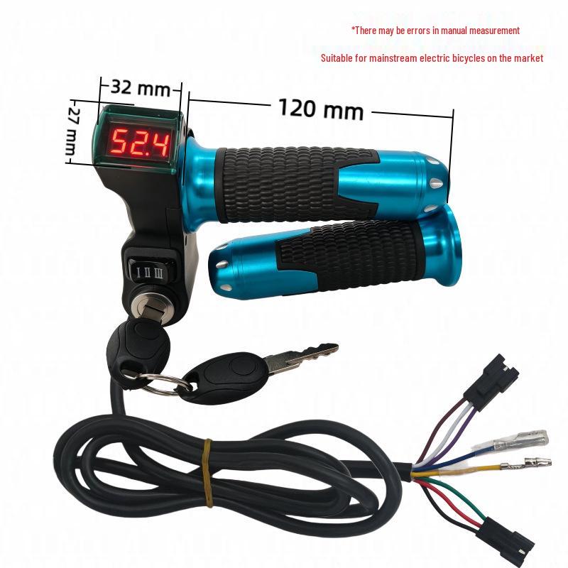 Red Screen Rice Grain Throttle Grip with 23 Voltage Display & Three-Speed Settings (I, II, III) for Electric Vehicles