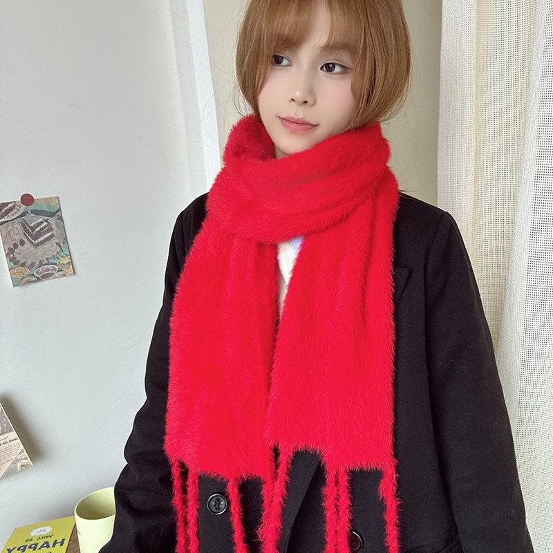 Luochi Knitting~Плюшевый шарф конфетных цветов: Мягкий, приятный для кожи, теплый, с кисточками и косами, универсальный зимний шарф-снуд для женщин.
