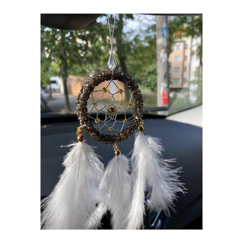 New Dream Catcher, Dreamcatcher Anthracite Stone, White Bird Feather Rear View Mirror Decoration