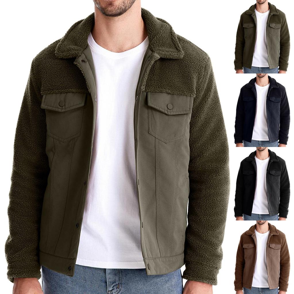 Мужская зимняя куртка Splicing, мужская повседневная модная куртка из овечьей шерсти с карманами, топы