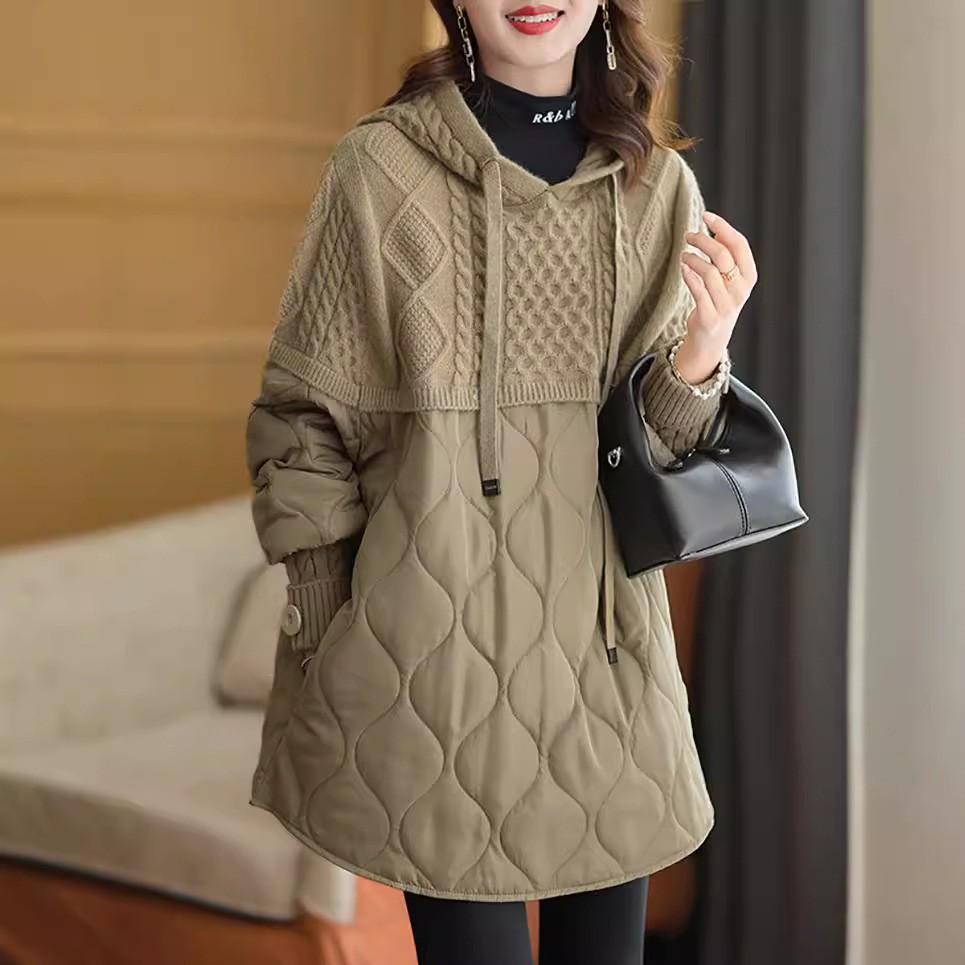 Осенняя женская мода свободная повседневная толстовка средней длины с капюшоном