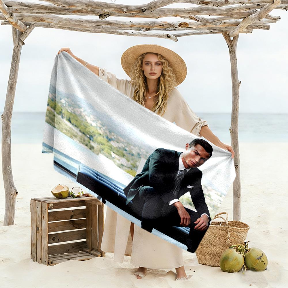 Cristiano Ronaldo's Blue Suit Beach Towel High Absorbency & Quick-Dry Comfortable Lightweight
