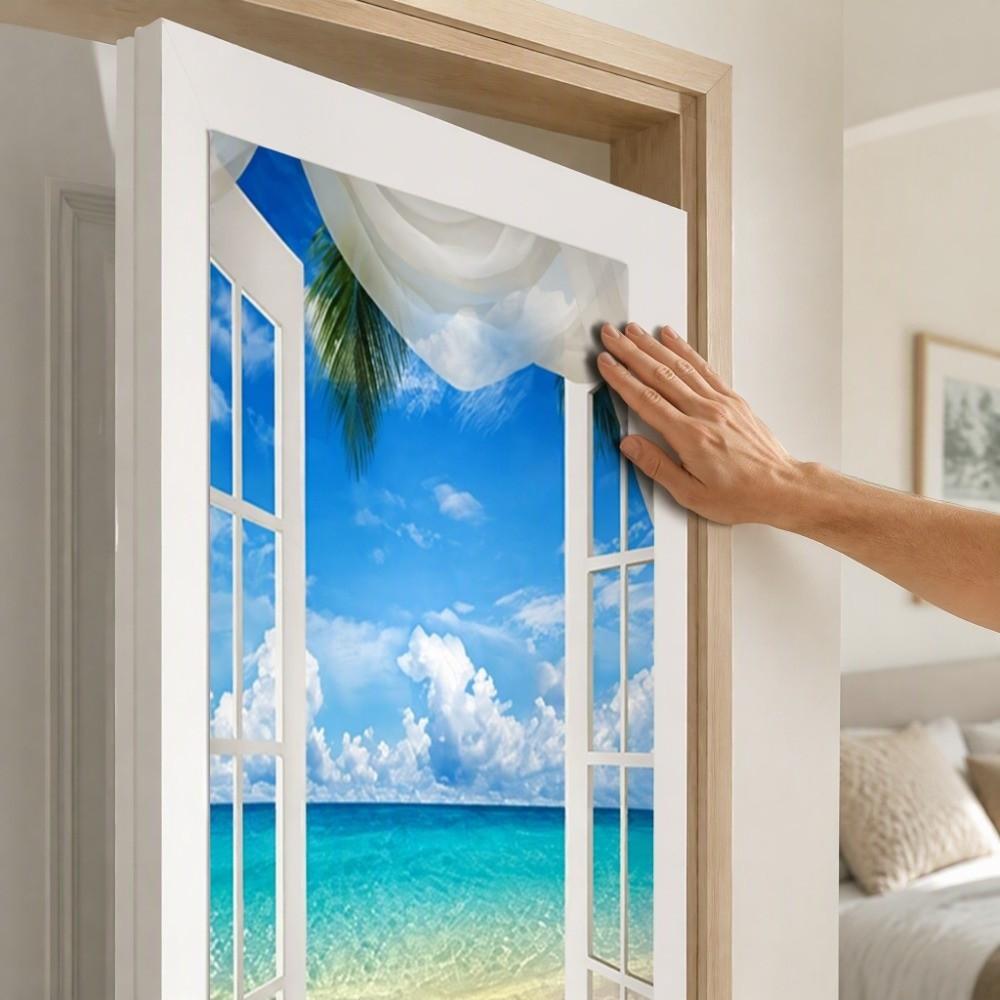 2PCS 3D Door Sticker Self Adhesive Door Cover Removable Vinyl Sticker Beach