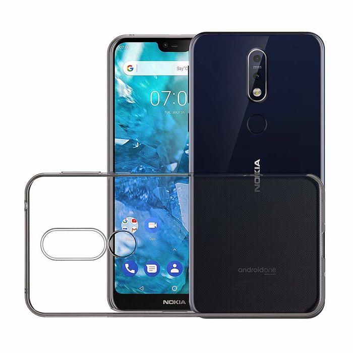 Coque et tour de cou pour Nokia 7.1 - TPU Souple Transparent Cordon Noir réglable Phonillico®