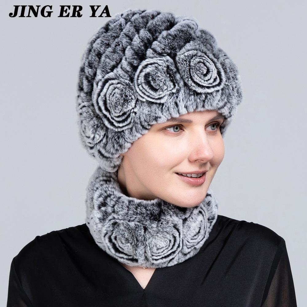 JINGERYA женская вязаная шапка из натурального меха кролика рекс, комплекты шарфов, натуральный теплый мех кролика рекс, шарфы, шапка, зимняя женская шапка из натурального меха кролика рекс, шарф