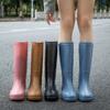 Fashion Spring Rain Boots Long Barrel Plus Velvet Warm Rain Boots Women's Fashion Coat Non-Slip Waterproof Shoes Kitchen Rubber Shoes