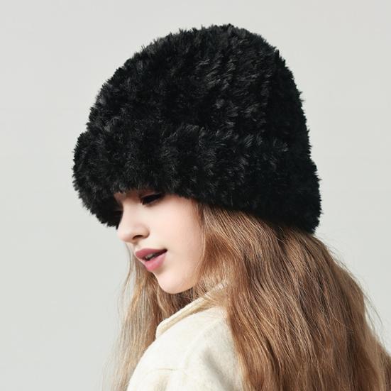 Women Winter Hat Fuzzy Faux Fur Brimless Solid Color Dome Windproof Warmth Sun Protection Knitted Cap Outdoor Travel Headwear
