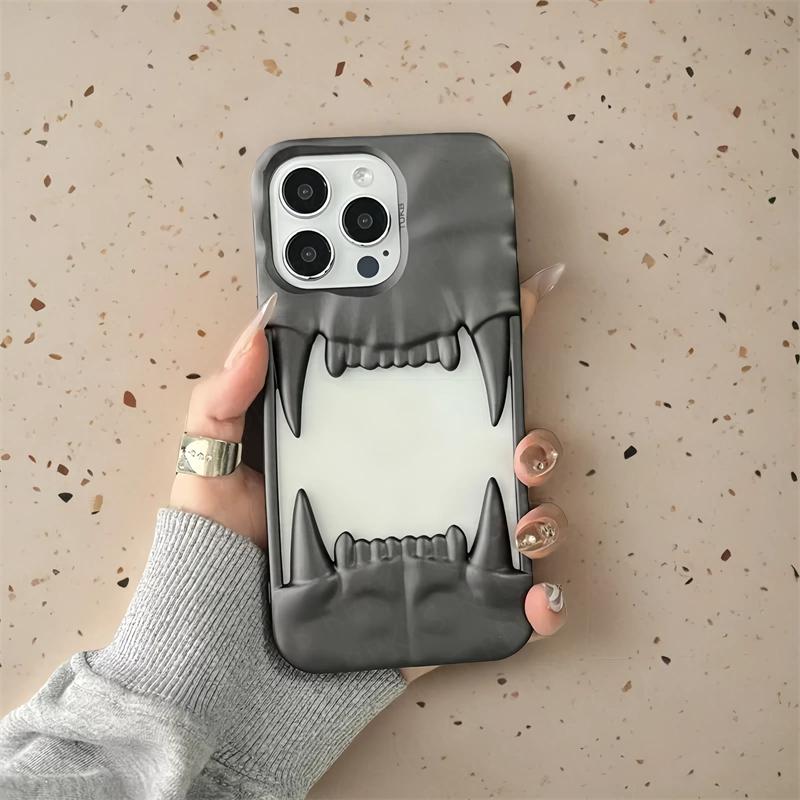 Luxury Plating 3D Canine Tooth Hollow Dissipate Heat Phone Case For iPhone 16 15 14 13 12 11 Pro Max Plus Shockproof Soft Cover
