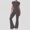 Womens High-Waisted Yoga Set With Butt-Lifting Effect Short Sleeve Top Flared Leggings Gym Fitness Running Dance