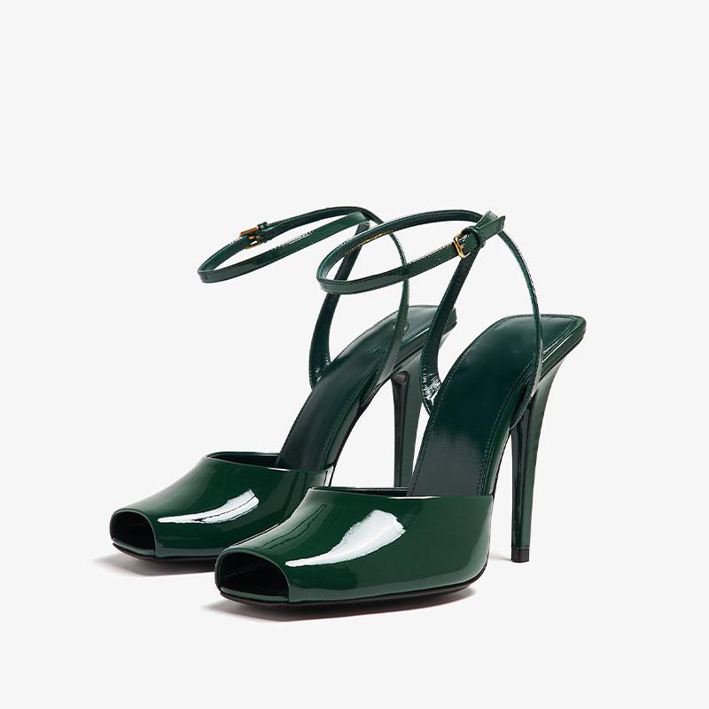 Летние женские туфли на высоком каблуке с открытым носком, сексуальные женские туфли из лакированной кожи с пряжкой на щиколотке, 10,5 см, тонкие каблуки, женские босоножки для вечеринок