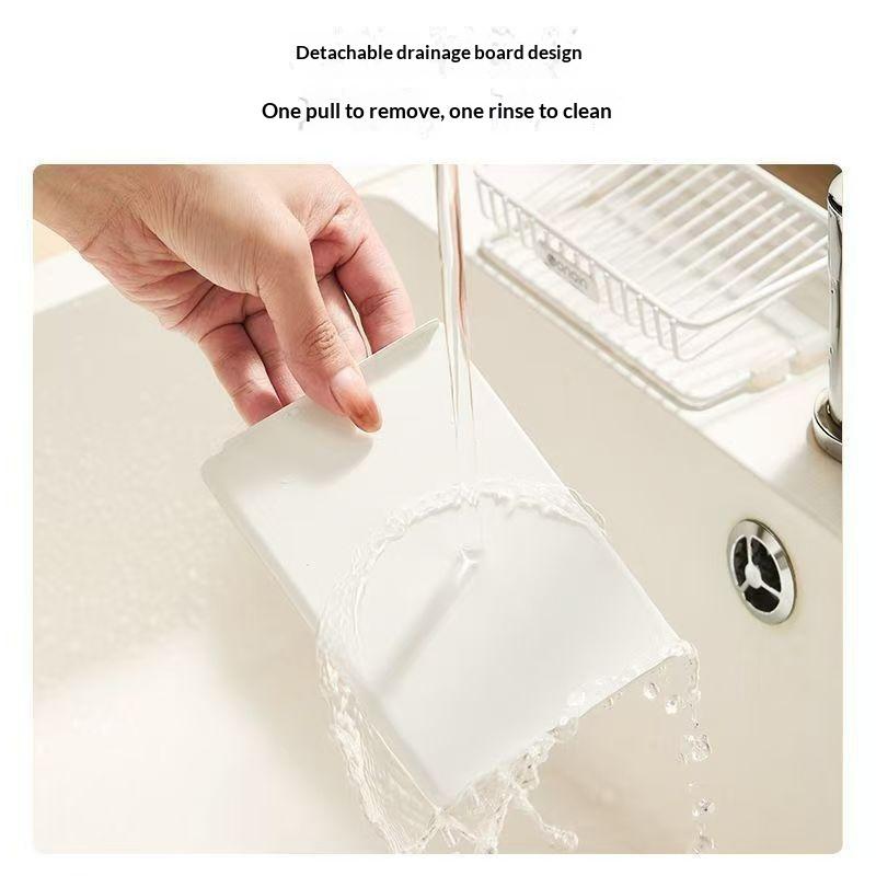 No Drill Shower Soap Rack Drainer Waterproof Wall Mounted Kitchen Sink Organizer for Dishwashing Detergent Rag