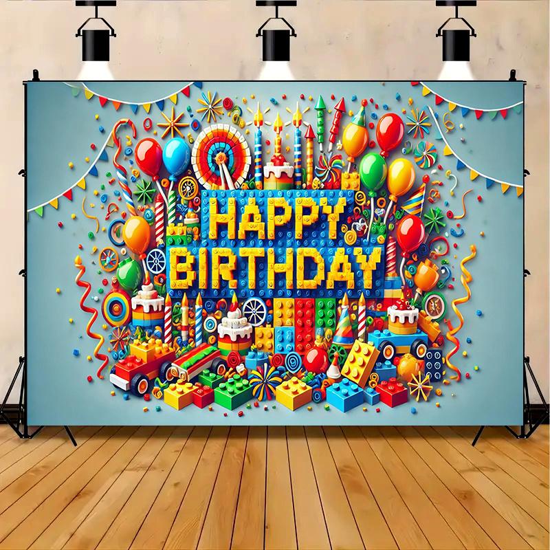Vibrant building block-themed birthday party banner - multi-purpose home, garden, studio and outdoor celebration decoration