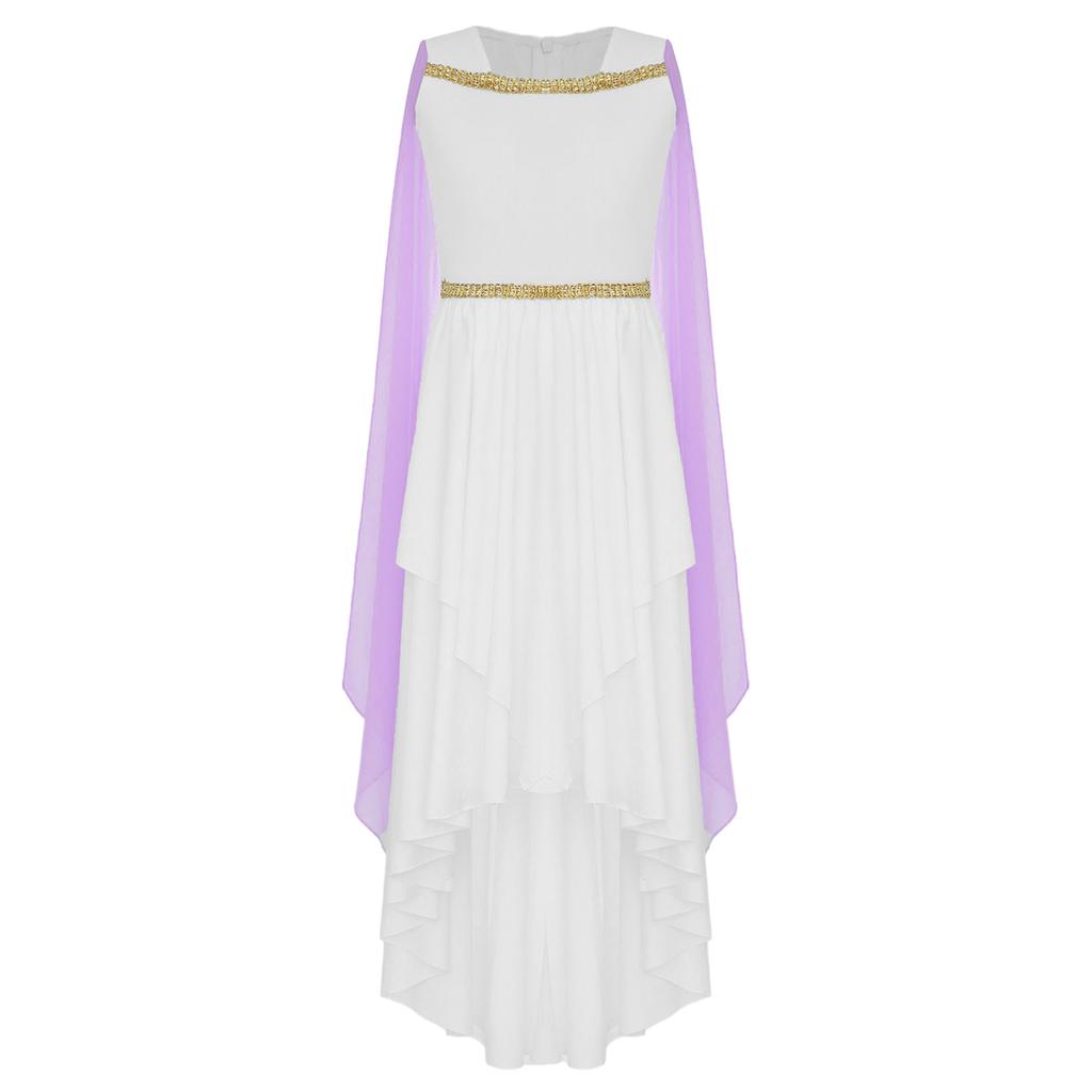 Девочка Хэллоуин Костюм Древнегреческой Тоги Безрукавная Шаль Лоскутное Струящееся Платье Древний Рим Египет Принцесса