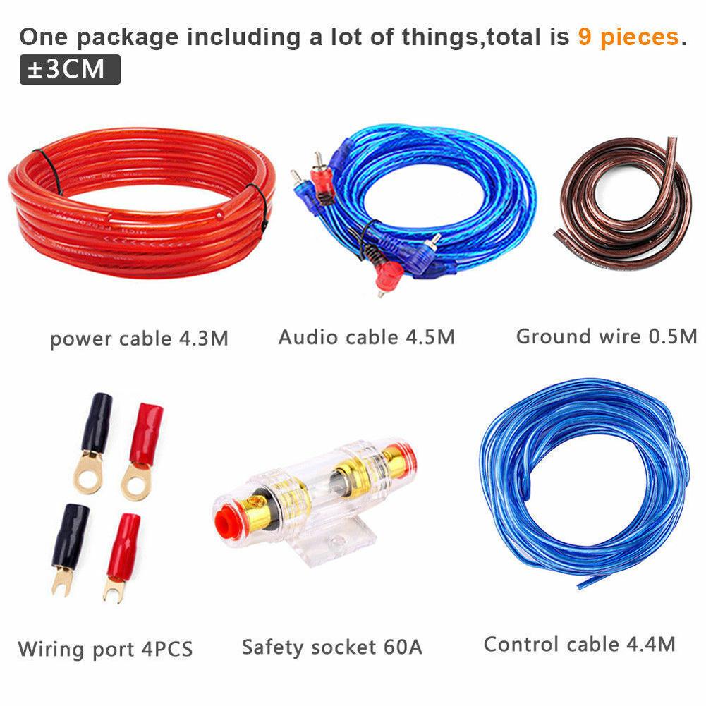 1500W Car Power Amplifier Wiring Kit 8GA Car Subwoofer Cable 60 AMP Fuse Holder 18GA for Car Modification for Auto Vehicle Parts