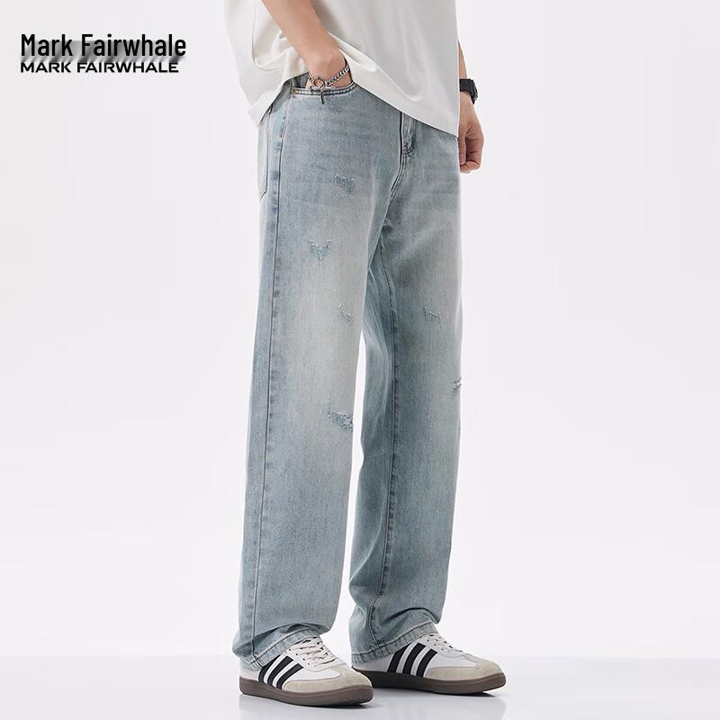 FAIRWHALE Мужские рваные джинсы прямого кроя