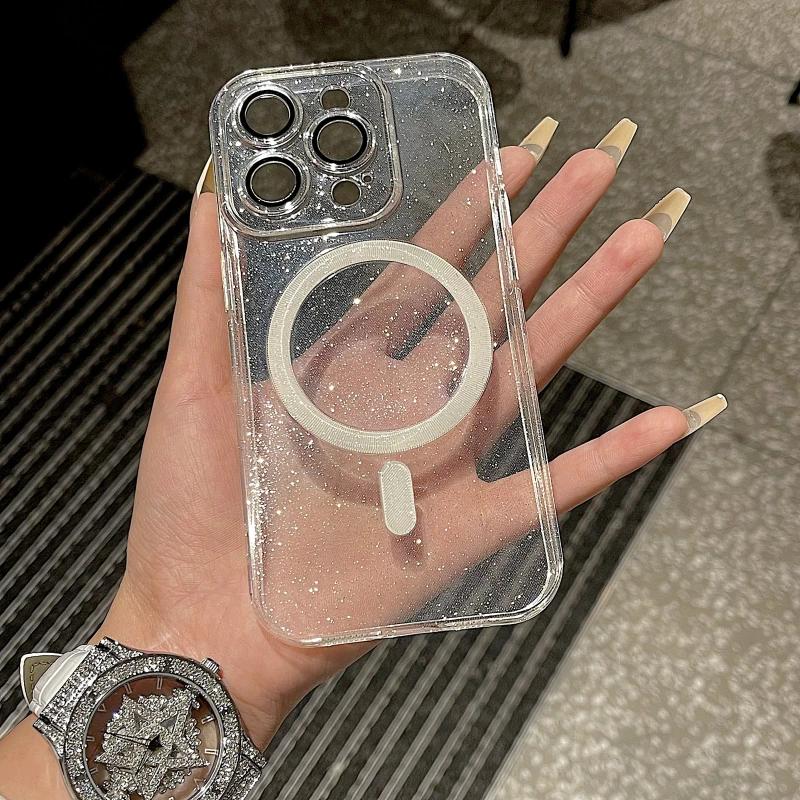 Роскошный блестящий чехол Magsafe для беспроводной зарядки iPhone 15 14 13 12 11 ProMax, ударопрочный прозрачный магнитный мягкий бампер