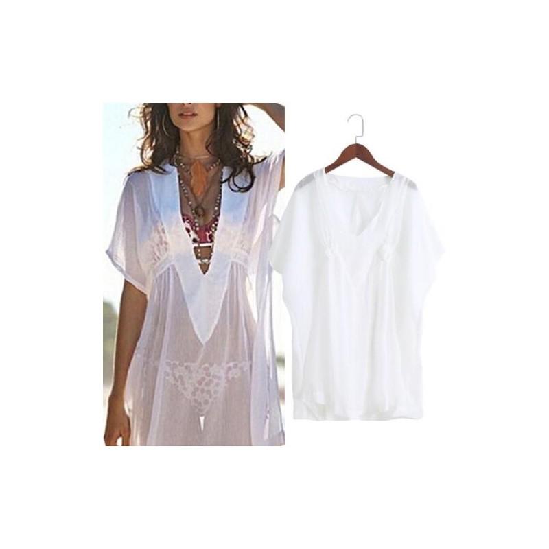 Elegant And Stylish Fashion Women Chiffon Bikini Cover Up Perspective V-neck Swimsuit Beach Dress