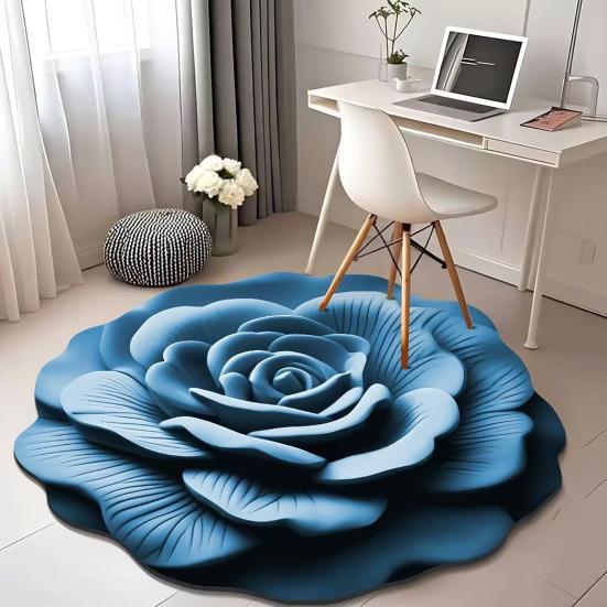 Floral Plush Floor Mat Non-Slip Absorbent Diatomaceous Earth Rug 3D Visual Flower