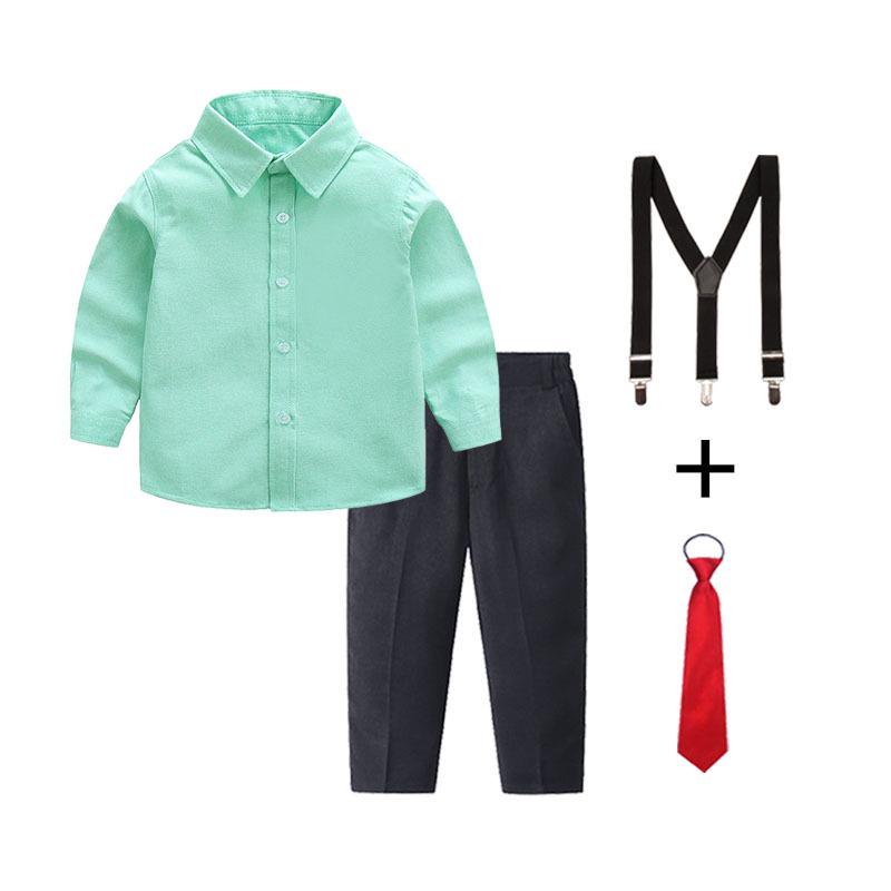 Белая и синяя рубашка с длинным рукавом и черные длинные брюки для мальчиков, комплект, костюм для выступлений