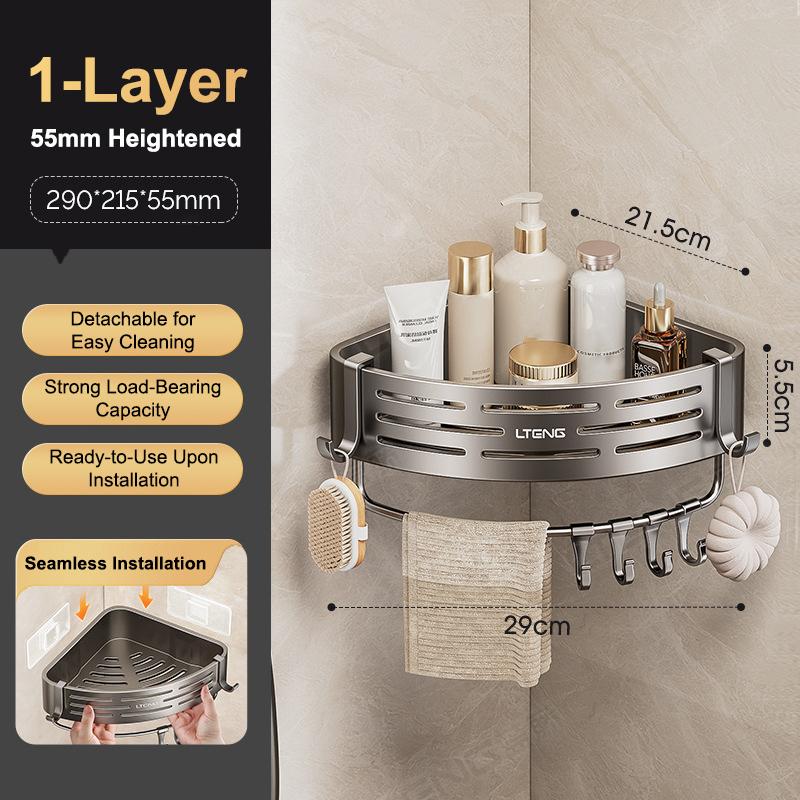 Corner Shower Shelf with Suction Cups 1-Pack Stainless Steel No-Drill Anti-Rust for Easy Bathroom Organization