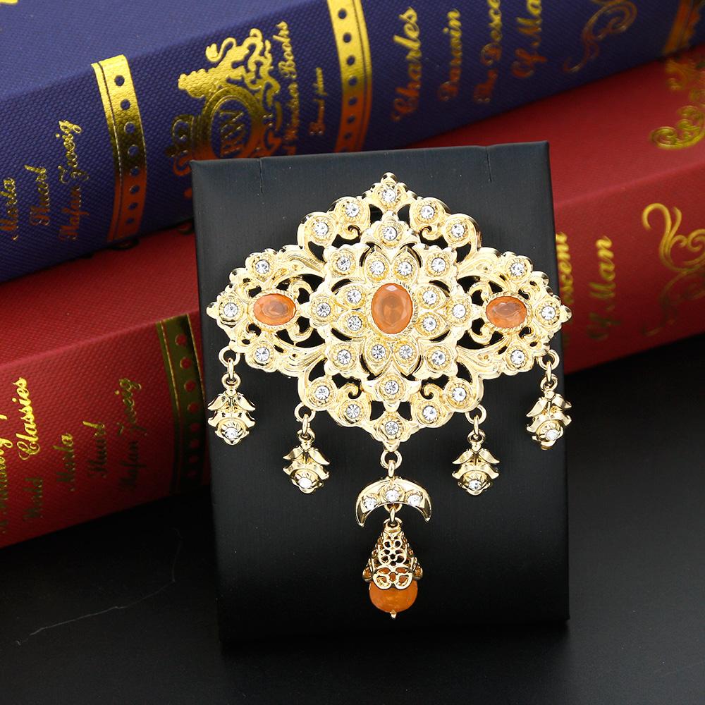 Elegant Crystal Women's Brooch Jewelry Gold Hijab Brooch Flower Bride Wedding Jewelry