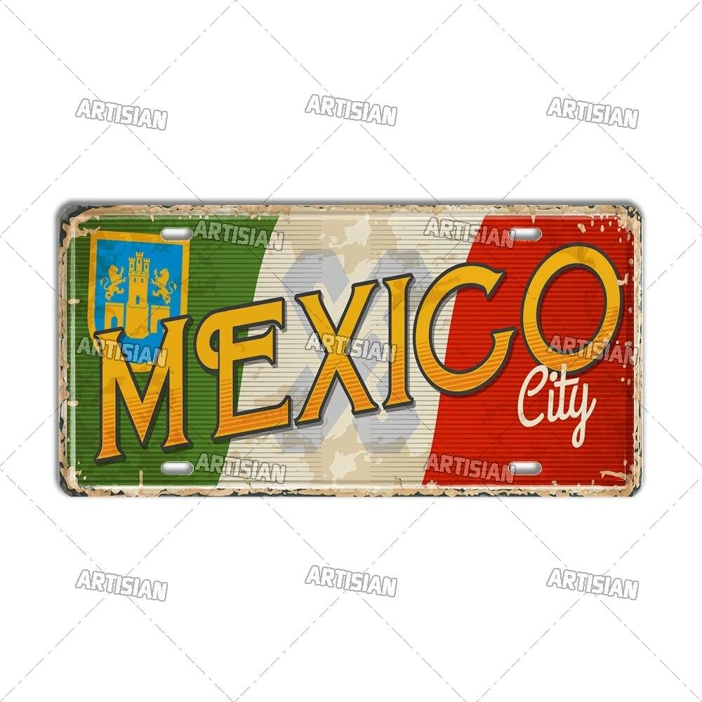 MEXICO License Plate Landmark Metal Tin Plaque City Metal Sign Wall Decor Garage Bar Pub Club Hotel Cafe Kitchen Home