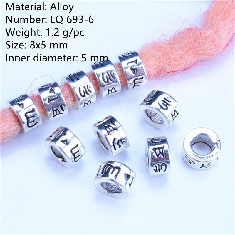 5pcs/bag Silver Metal Hair Rings Braid Dreadlocks Bead Hair Cuffs Dread Tube Charm Dreadlock for DIY Hair Accessaries