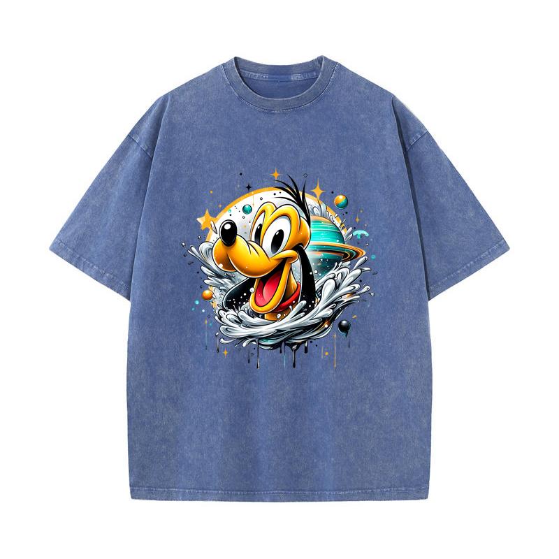 SX-37 MINISO 2026 Summer Vintage Wash Printed Pure Cotton Shoulder Style Men's and Women's Round Neck Short Sleeved Couple T-shirt