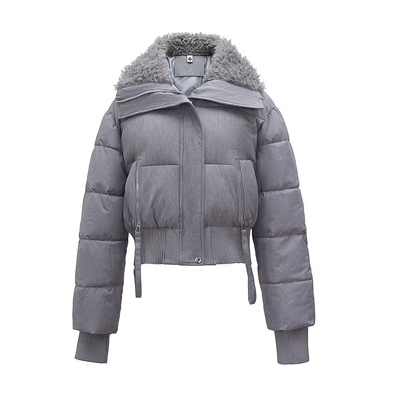 Womens Short Cotton Puffer Jacket With Faux Fur Collar Loose Fit Winter Coat Daily Wear