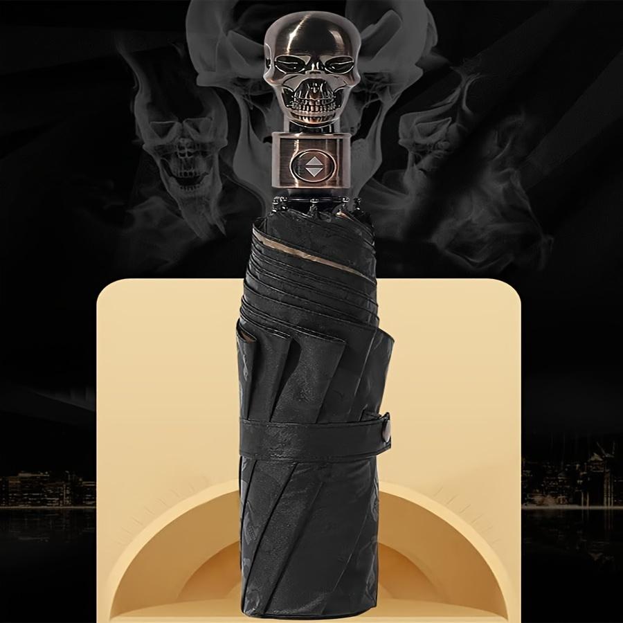Skull Shaped Handle Folding Umbrella, 8 Ribs Compact Durable Casual Umbrella For Men & Women