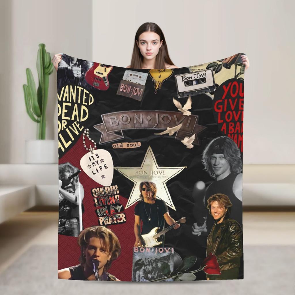 Bons Jovis Rock Band Fleece Throw Blanket Blankets for Bedding Travel Super Warm Bedroom Quilt