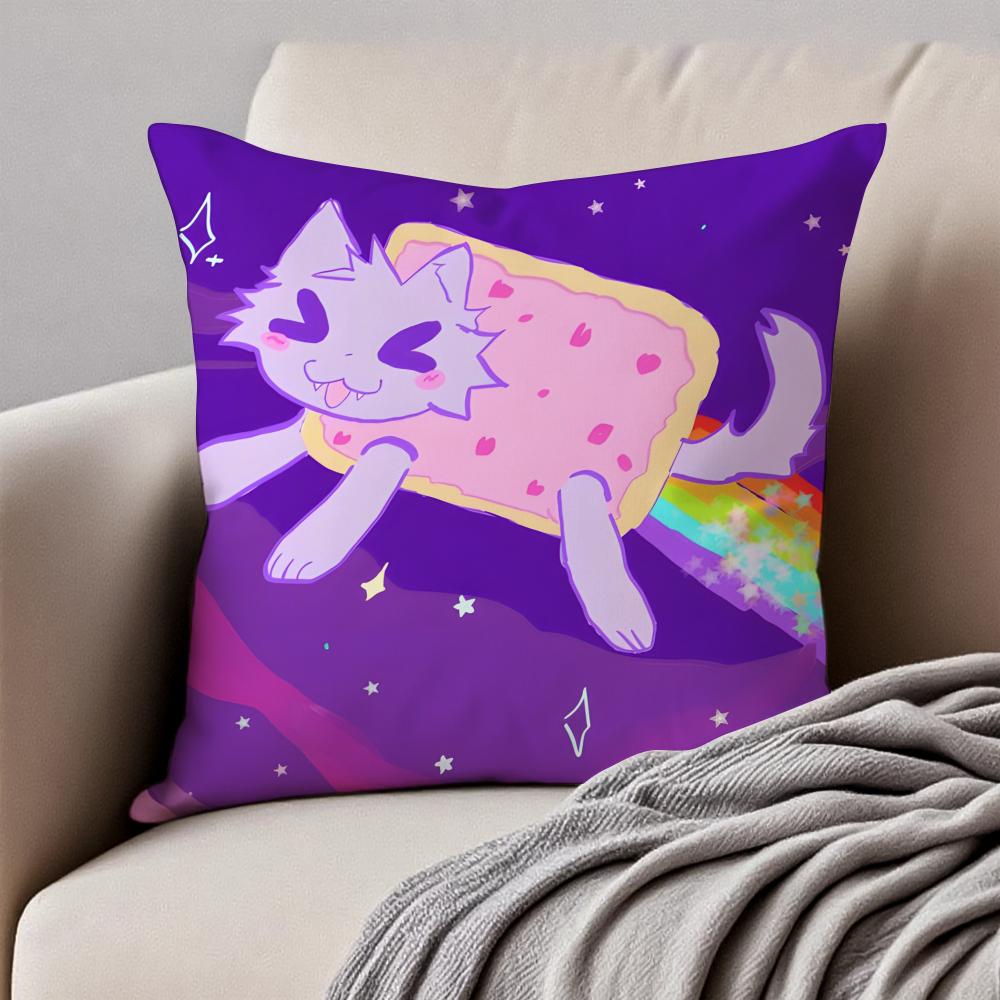 Милый мем-персонаж N-Nyan Cat Наволочка Подушка Защита от пылевых клещей Невидимая молния Короткий плюш Подушка для дивана