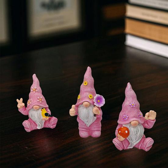 3 шт./набор Фигурки гномов с цветами Коллекционные гномы в цветочных шляпах Украшения Настольные статуэтки гномов для украшения дома, шкафа, полки