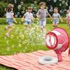 Portable Bubble Maker with Solution Air Cannon Toy for Kids, Handheld Powered Blower Outdoor Machine Toddlers 10 Refills, Battery-Free Practical Joke