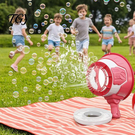 Portable Bubble Maker with Solution Air Cannon Toy for Kids, Handheld Powered Blower Outdoor Machine Toddlers 10 Refills, Battery-Free Practical Joke