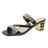 Shiny Gold Silver Women's Sandals Summer 2024 Crystal High Heels Party Shoes Woman Comfortable Thick Heel Slides Sandalias Mujer