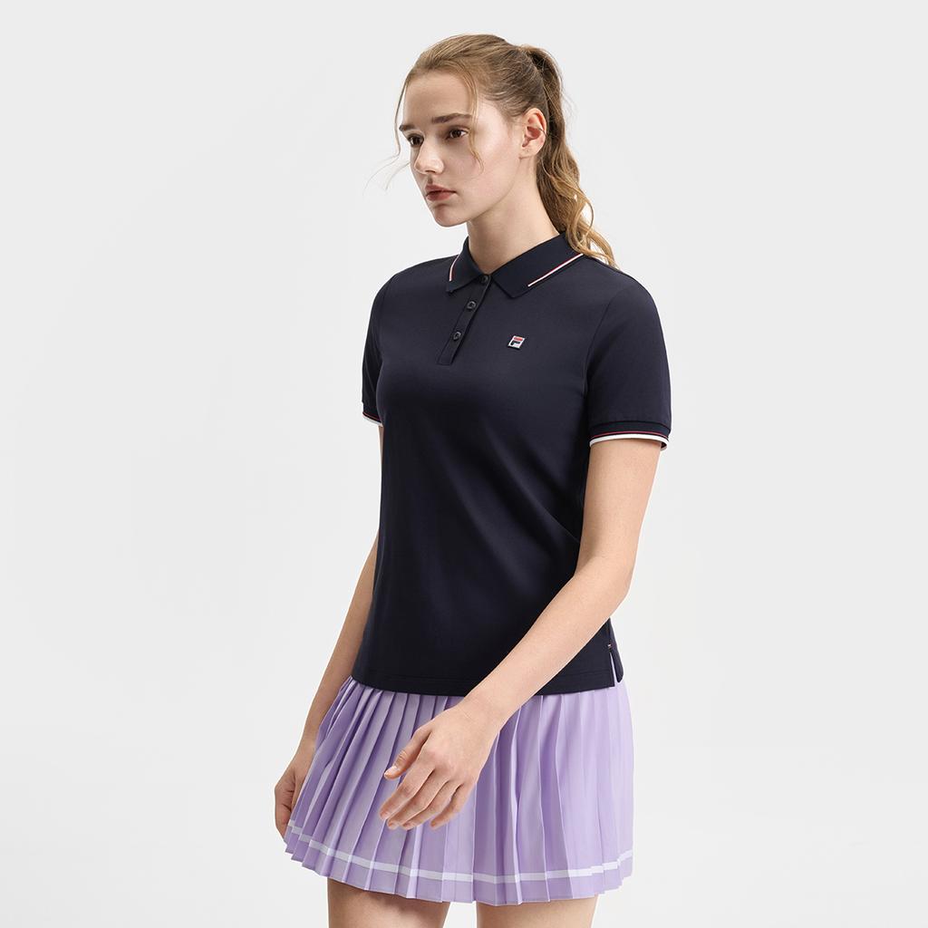 Fila Атлетика Теннис Мода Удобная Простая Повседневная Спортивная Трикотажная Футболка-поло с коротким рукавом Женские топы Темно-синий A11W523133F-NV