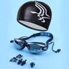 Unisex Anti-Fog Electroplated Swim Goggles Set with Silicone Nose Clip, Earplugs, and PU Cap