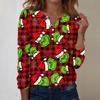 Women's Fashion Casual V-Neck Long Sleeve Decorative Button Christmas Print Top