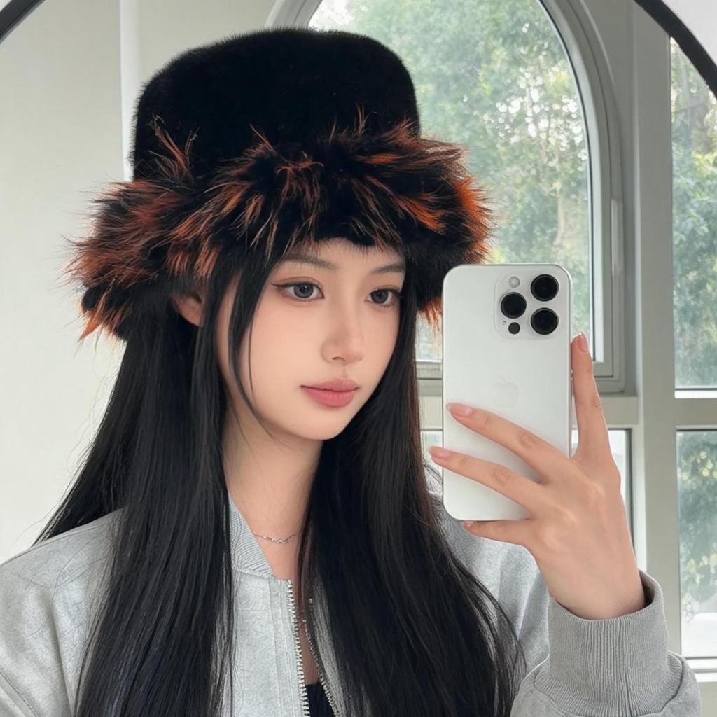 Autumn and winter imitation fox hair plush basin hat thickened warm cute women's imitation mink hair hat